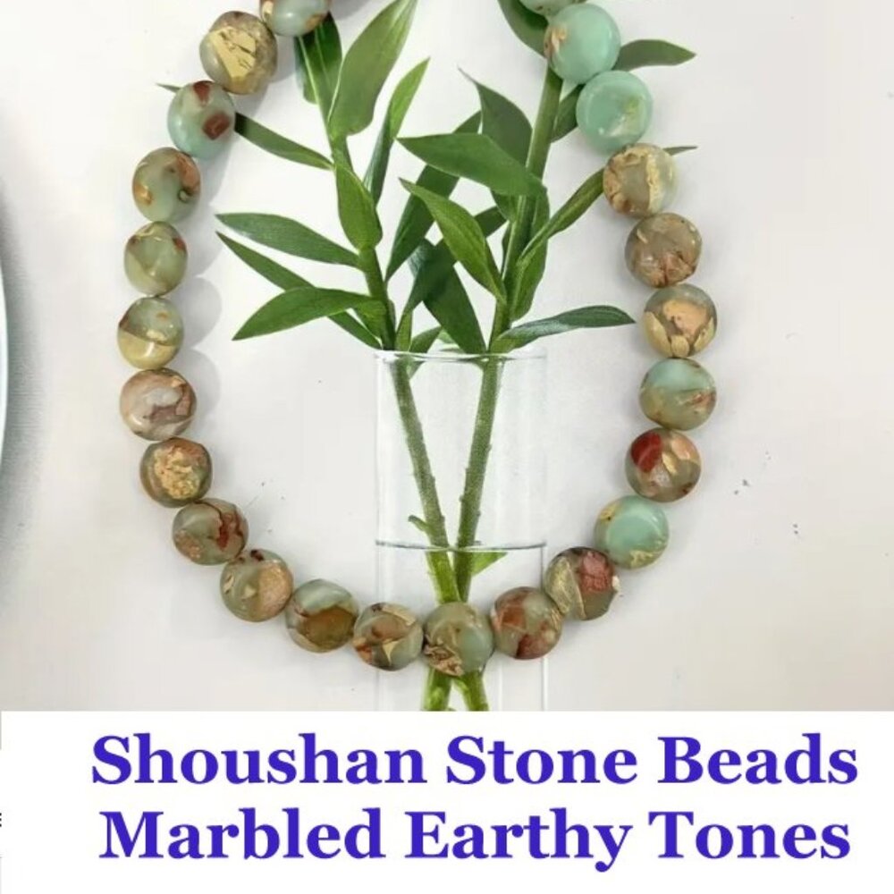  Shoushan Stone Beads Marbled Earthy Tones & Turquoise